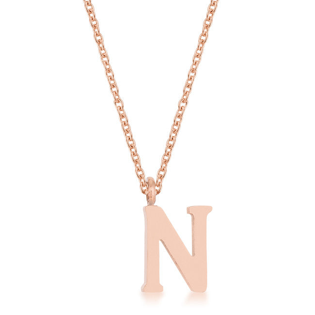 Elaina Rose Gold Stainless Steel N Initial Necklace