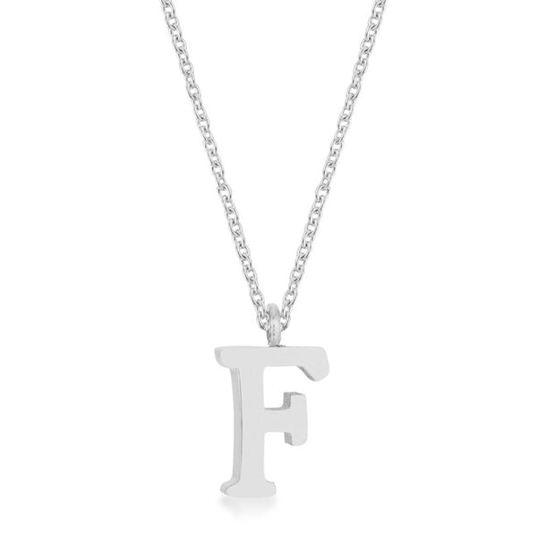 Elaina Rhodium Stainless Steel F Initial Necklace