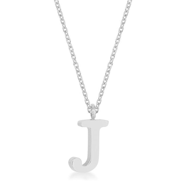 Elaina Rhodium Stainless Steel J Initial Necklace