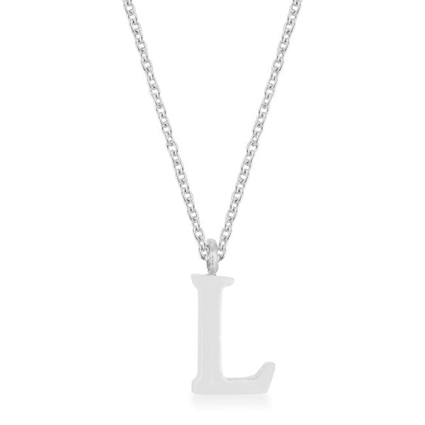 Elaina Rhodium Stainless Steel L Initial Necklace