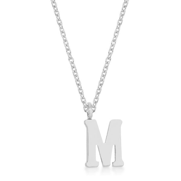 Elaina Rhodium Stainless Steel M Initial Necklace