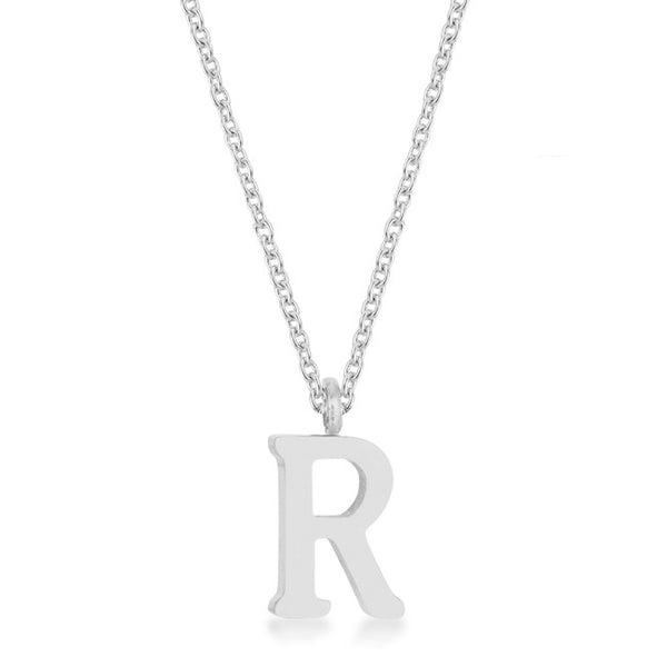 Elaina Rhodium Stainless Steel R Initial Necklace