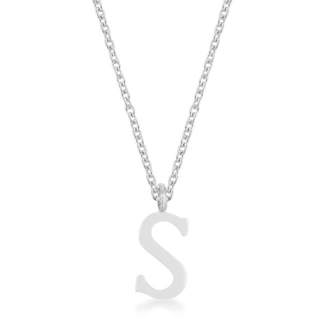 Elaina Rhodium Stainless Steel S Initial Necklace