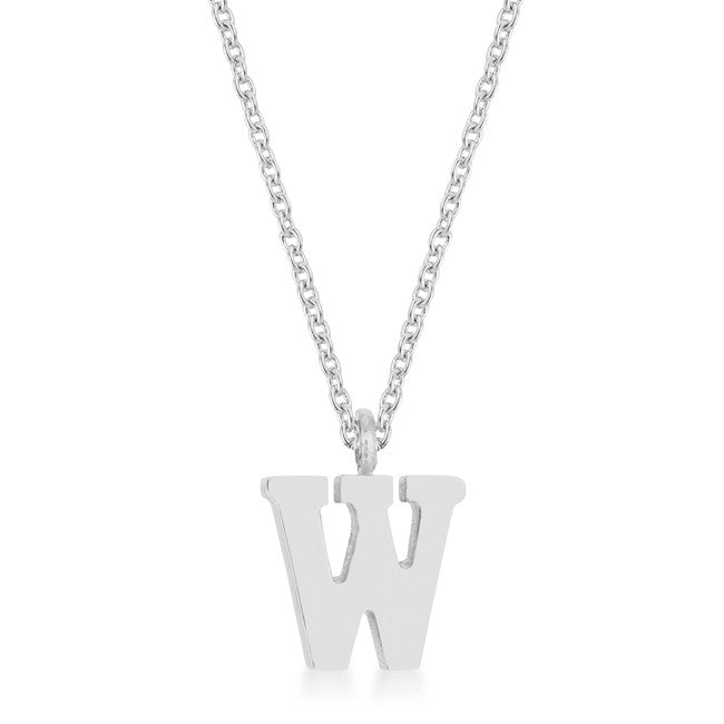 Elaina Rhodium Stainless Steel W Initial Necklace