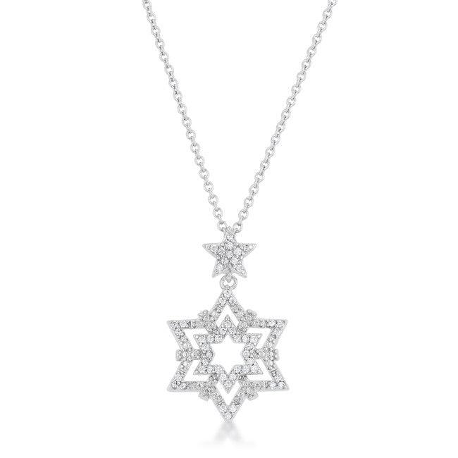 Stella 0.3ct CZ Rhodium Star Drop Necklace