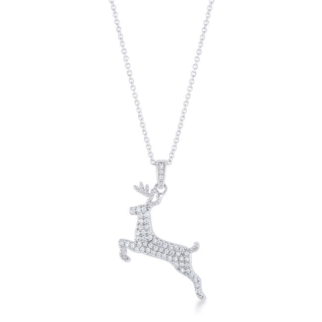 .35 ct CZ Rhodium Reindeer Pave Holiday Pendant