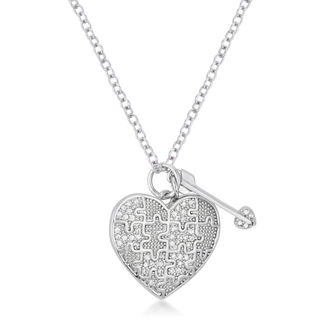 .12 Ct Rhodium Heart and Arrow Pendant with Cubic Zirconia