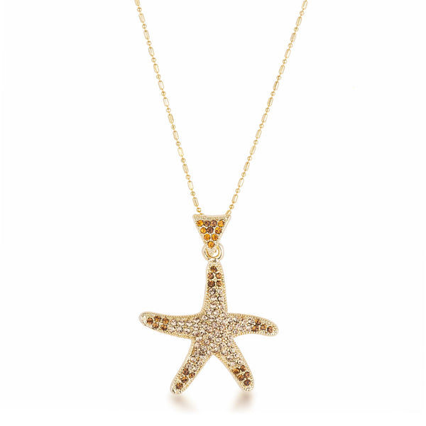 18k Gold Plated Golden Ombre Crystal Starfish Pendant