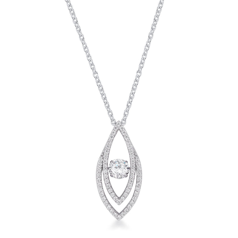 1.75Ct Rhodium Plated Contemporary Elliptical Dancing CZ Pendant