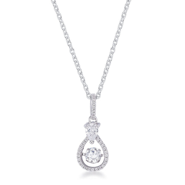 1.18Ct Dainty Rhodium Plated Micro Pave Teardrop Dancing CZ Pendant