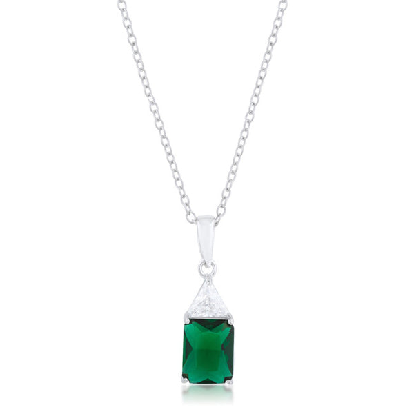 Classic Emerald Cubic Zirconia Sterling Silver Drop Necklace