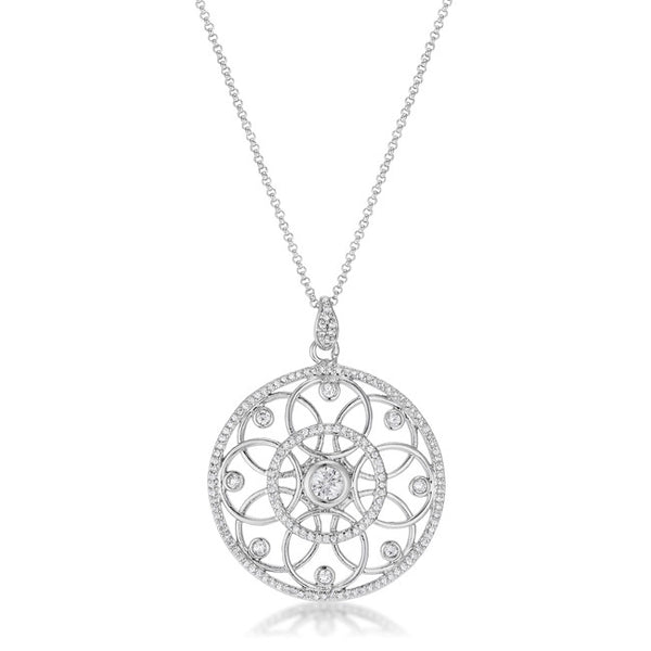 1.4 Ct Rhodium Pendant Necklace with Interlocking Circles and Cubic Zirconia