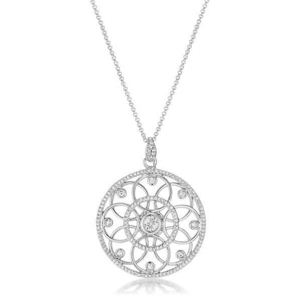 1.4 Ct Rhodium Pendant Necklace with Interlocking Circles and Cubic Zirconia