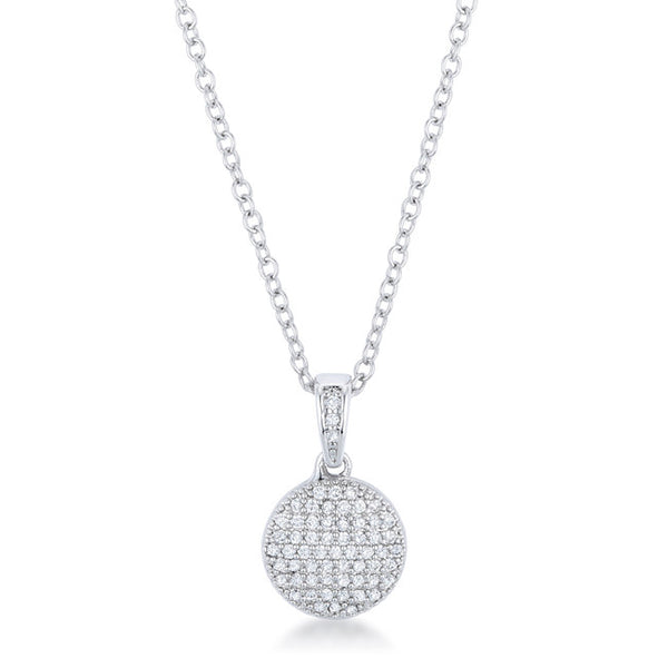 Lovely Rhodium Necklace with CZ Disk Pendant