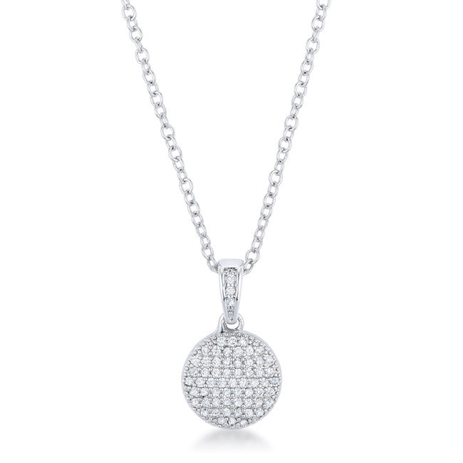 Lovely Rhodium Necklace with CZ Disk Pendant