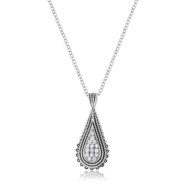 .37 Ct Tear Drop Rhodium Pendant Necklace with Cubic Zirconia