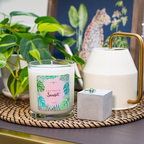 Caribbean Sunsent Scented Premium 10 oz Candle and Jewelry