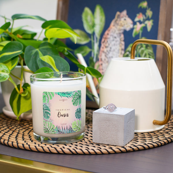 Tropical Oasis Scented Premium 10 oz Candle and Jewelry