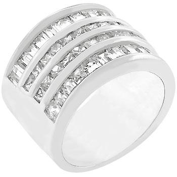 4 Row Rhodium Crystal Cocktail Ring