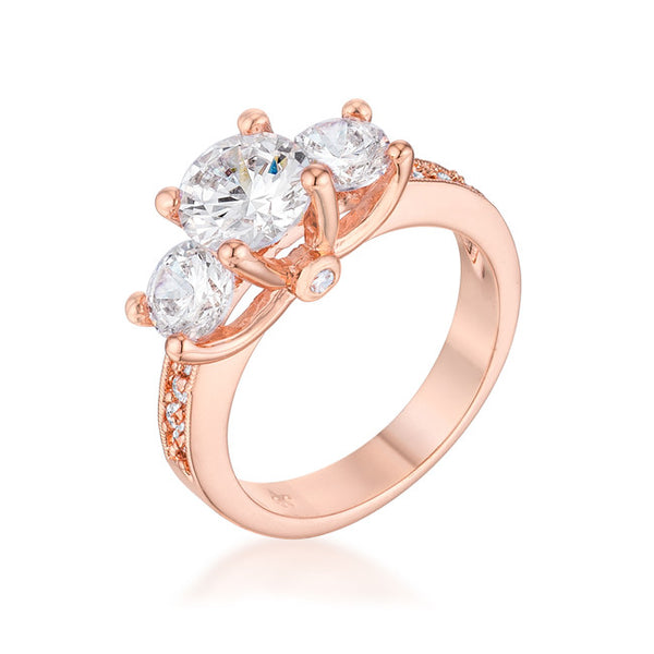 Dazzling Three Stone Engagement Ring with CZ