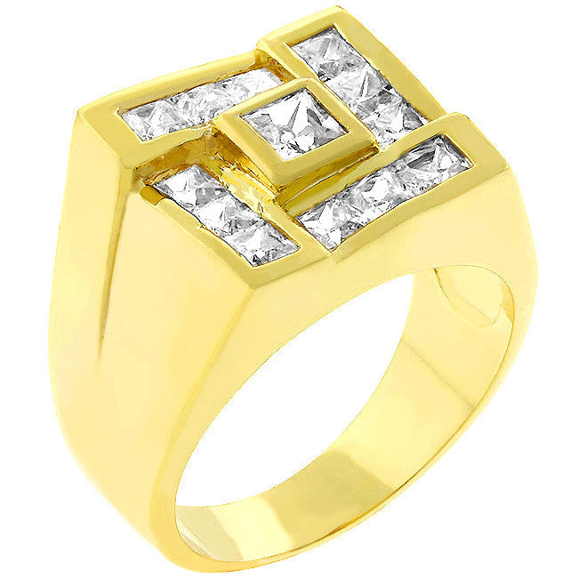 Men's Pave Shiny Goldtone Ring
