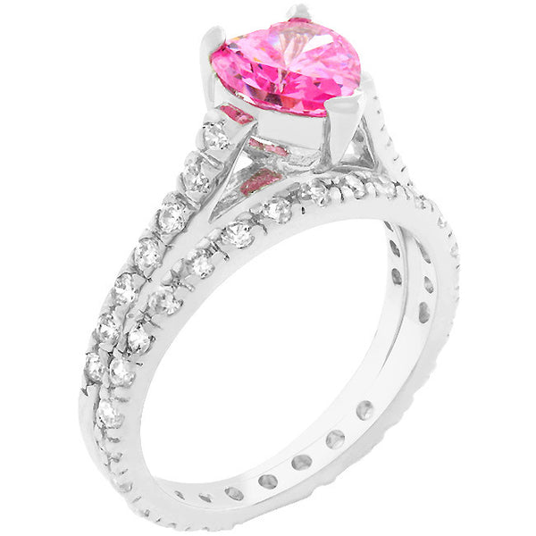 Pink Heart Cubic Zirconia Ring Set