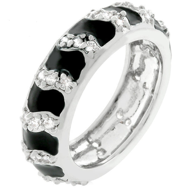 Jet Black Striped Enamel Eternity Ring