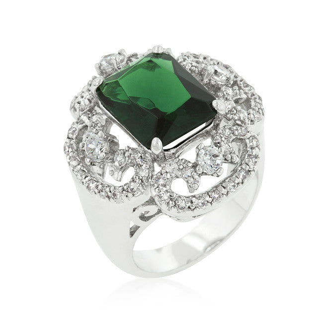 Silvertone Green Cocktail Ring