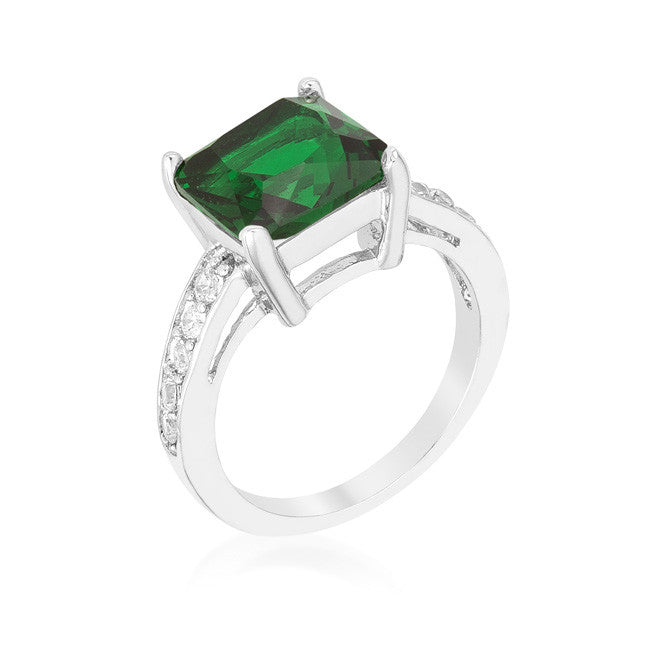 Cushion Cubic Zirconia Simulated Emerald Engagement Ring