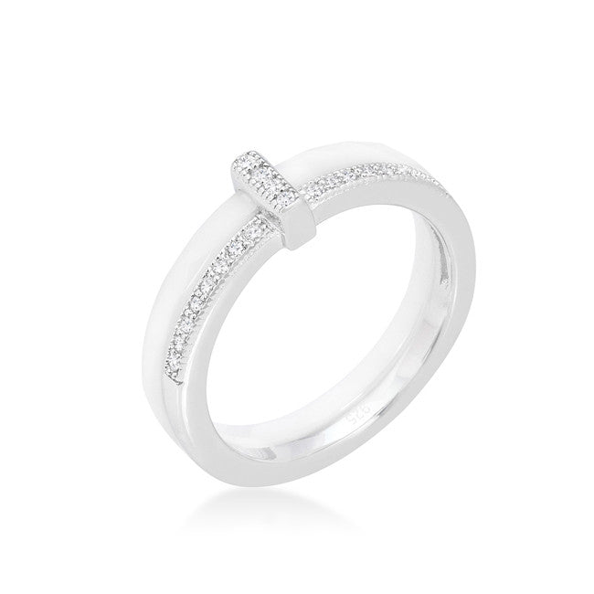 White Ceramic Band Ring With Cubic Zirconia