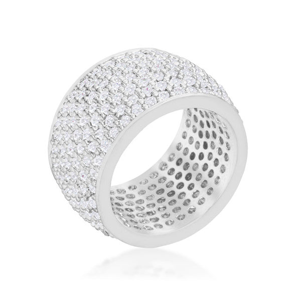 Wide Pave Cubic Zirconia Silvertone Band Ring