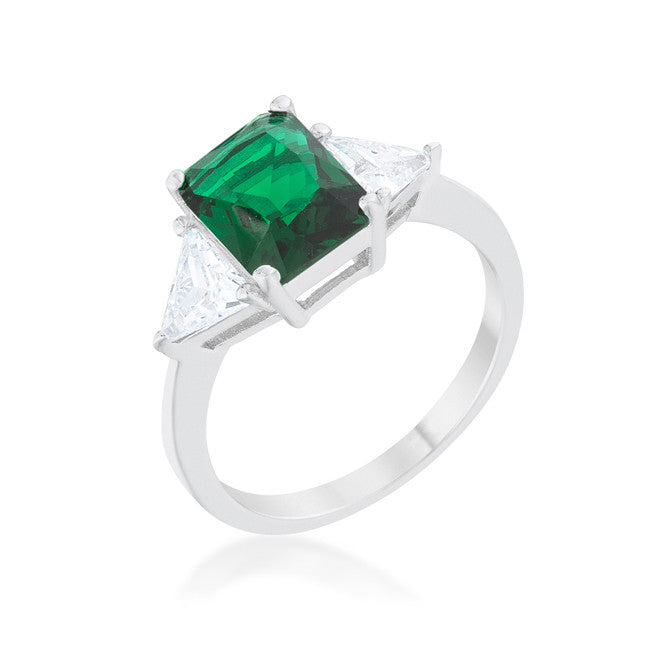 Classic Emerald Green Sterling Silver Engagement Ring