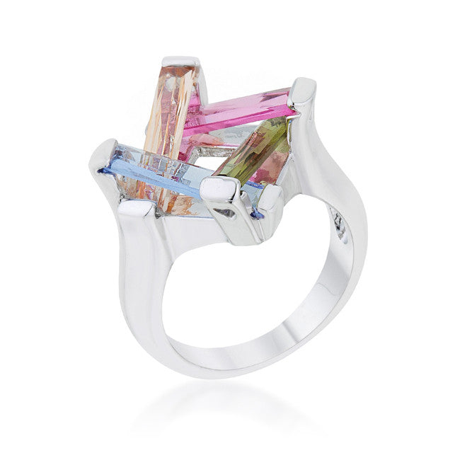 Myra Ring 10ct Multicolor CZ Rhodium Cocktail Ring