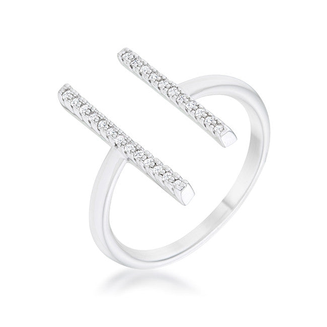 Sharna 12ct CZ Rhodium Parallel Contemporary Ring