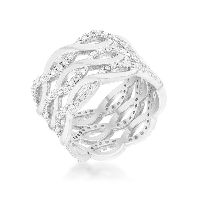 Brandy 0.88ct CZ Rhodium Twist Wide Cocktail Ring