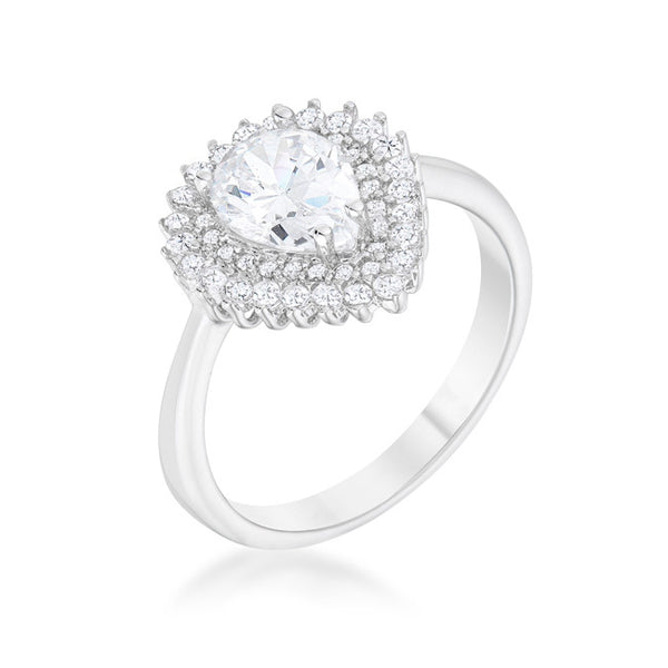 Susan 1.65ct CZ Rhodium Vintage Inspired Pear Shaped Ring