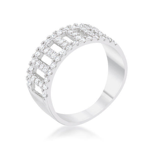 Rey 0.5ct CZ Rhodium Contemporary Band Ring