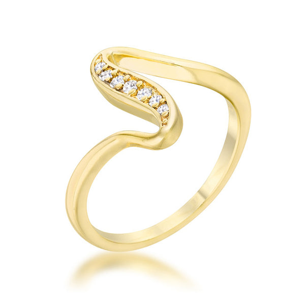 Sheryl 0.07ct CZ 14k Gold Simple Wave Ring