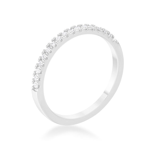 0.11ct CZ Rhodium Plated Classic Band Ring With Round Cut Cubic Zirconia In A Pave Setting In Silvertone