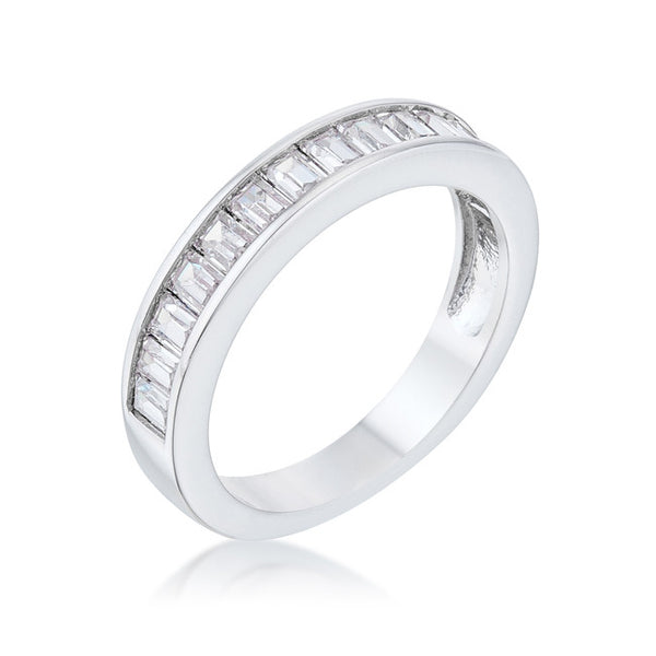 Baguette Cut Cubic Zirconia Rhodium Wedding Band