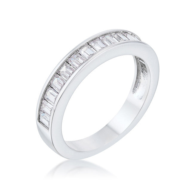 Baguette Cut Cubic Zirconia Rhodium Wedding Band