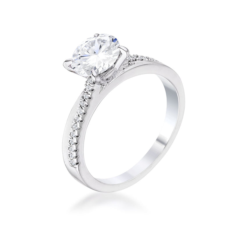 1.4Ct Contemporary Dainty Rhodium Plated Clear CZ Engagement Ring