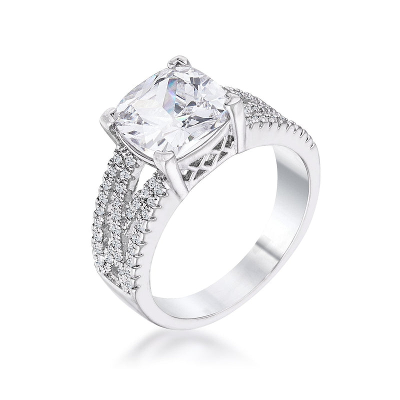3Ct Elegant Silvertone Criss-Cross Clear CZ Engagement Ring