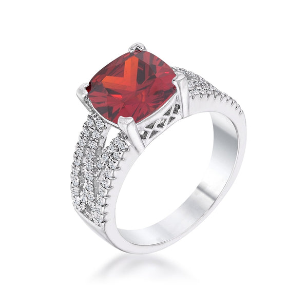 3Ct Elegant Silvertone Criss-Cross Garnet CZ Engagement Ring