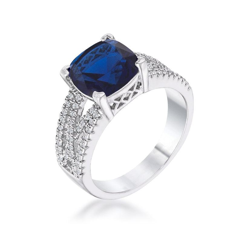 3ct Elegant Silvertone Criss-Cross Sapphire Blue CZ Engagement Ring