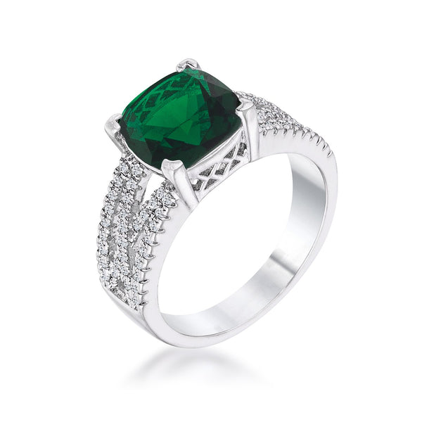 3ct Elegant Silvertone Criss-Cross Enerald CZ Engagement Ring