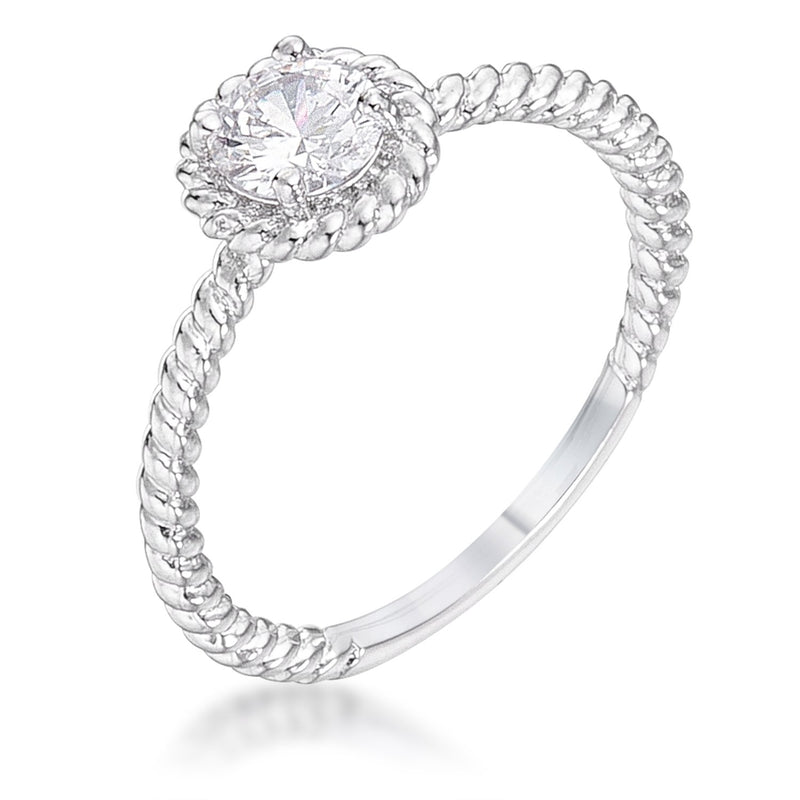 .45Ct Rhodium Plated Mini Twisted Rope CZ Solitaire Ring