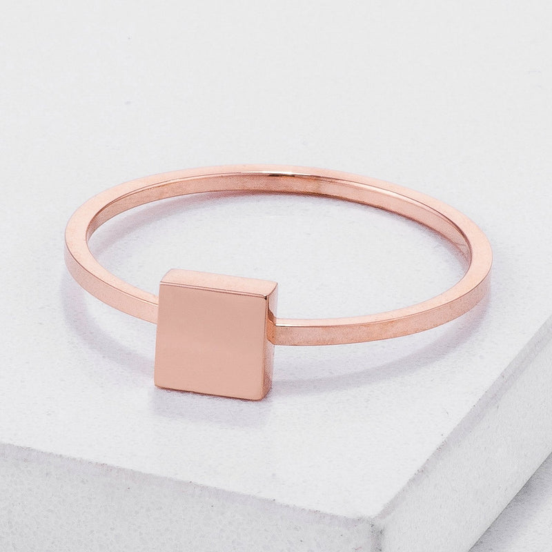 Stainless Steel Rose Goldtone Plated Square Stackable Ring