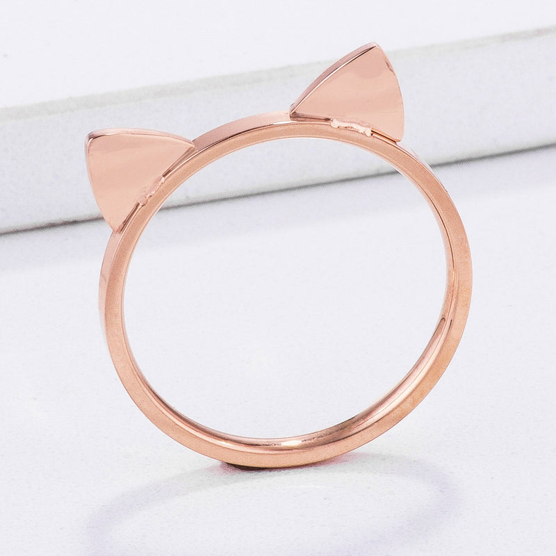 Stainless Steel Rose Goldtone Cat Ear Ring