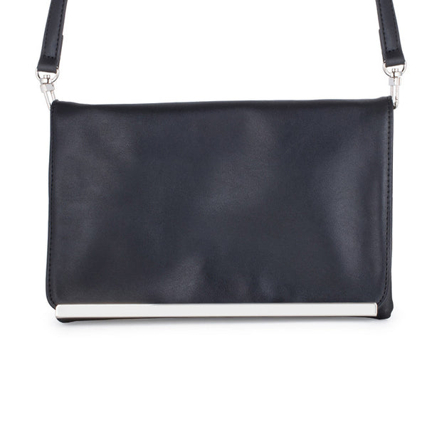 Martha Black Leather Purse Clutch With Silver Hardware